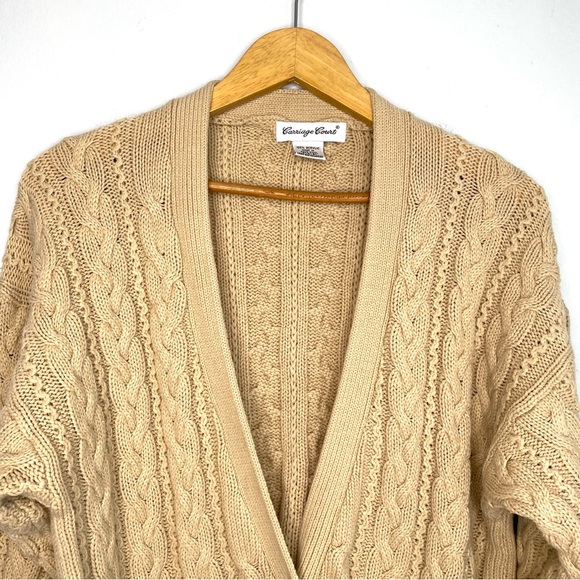 Vintage Cable Knit Cardigan Sweater Women’s Small Tan Grandmacore Tunic - Picture 4 of 10